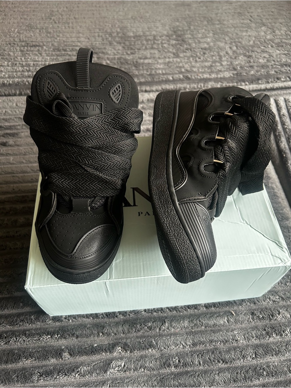 Lanvin Black Men’s High-Top Braided Lace Sneakers - Picture 2 of 3